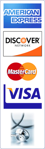 Credit card logos and HSA graphic